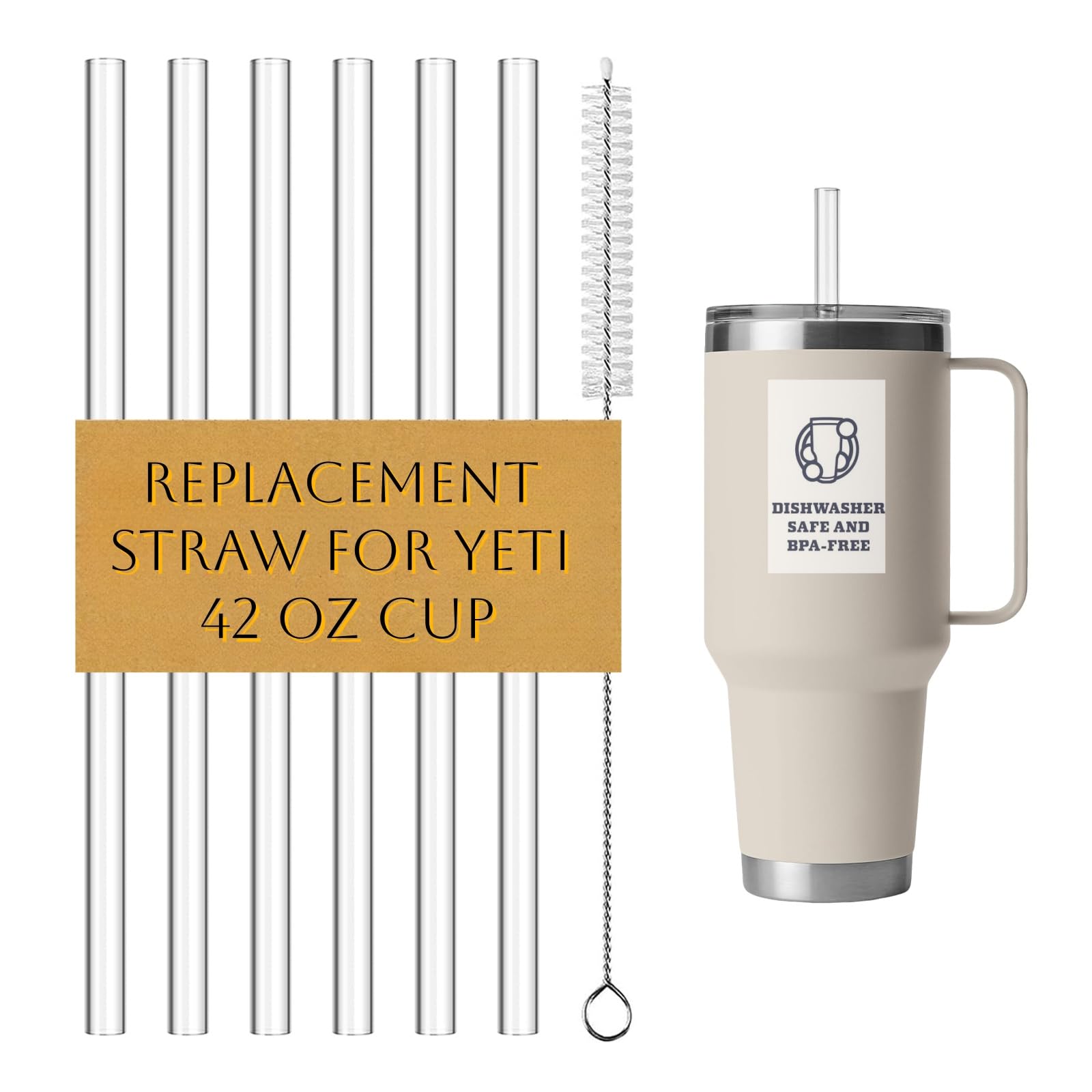 Replacement Straws for Yeti 42 OZ Cup, Straw for Yeti Rambler 42OZ Tumbler Mug with Handle, Tritan Hard Plastic Reusable Straws Accessories,Clear &