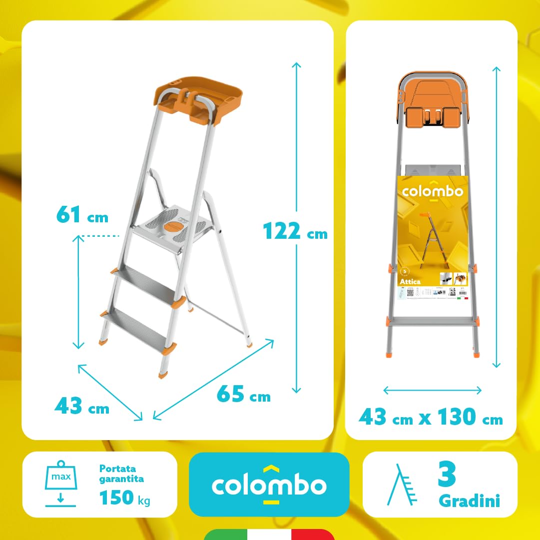 COLOMBO Leiter aus Aluminium, 3 Stufen mit Ablagefach