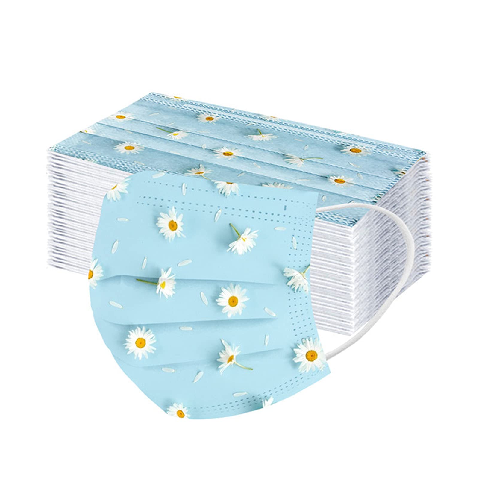 Floral Disposable Face Masks for Women, Color Printed Paper Mask with Design for Wedding Party Full Face Protection 50PC