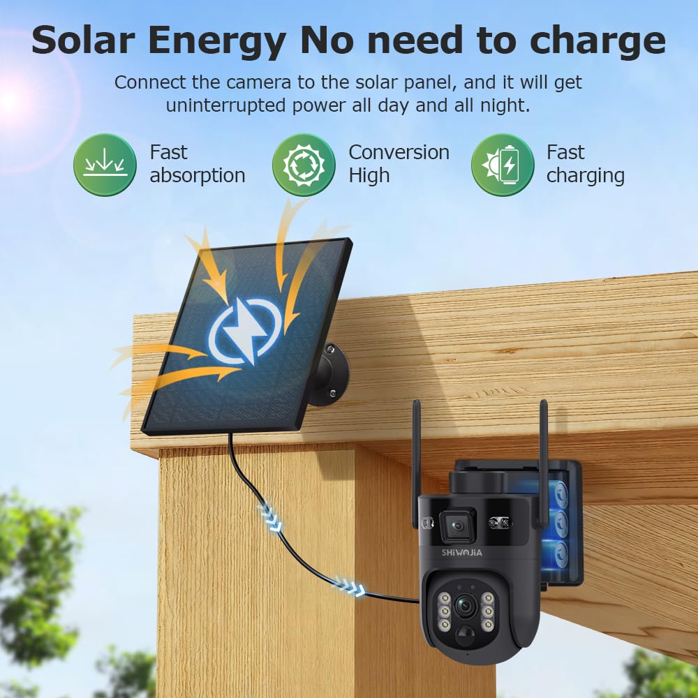 SHIWOJIA 24/7 Enregistrement AOV 4G Camera Surveillance Exterieur sans Fil, 10050mAh Batterie & 5W Panneau Solaire, Suivi Auto & IA Détection, 6MP PTZ, Vision Nocturne, Carte eSIM Incluse (No WiFi)