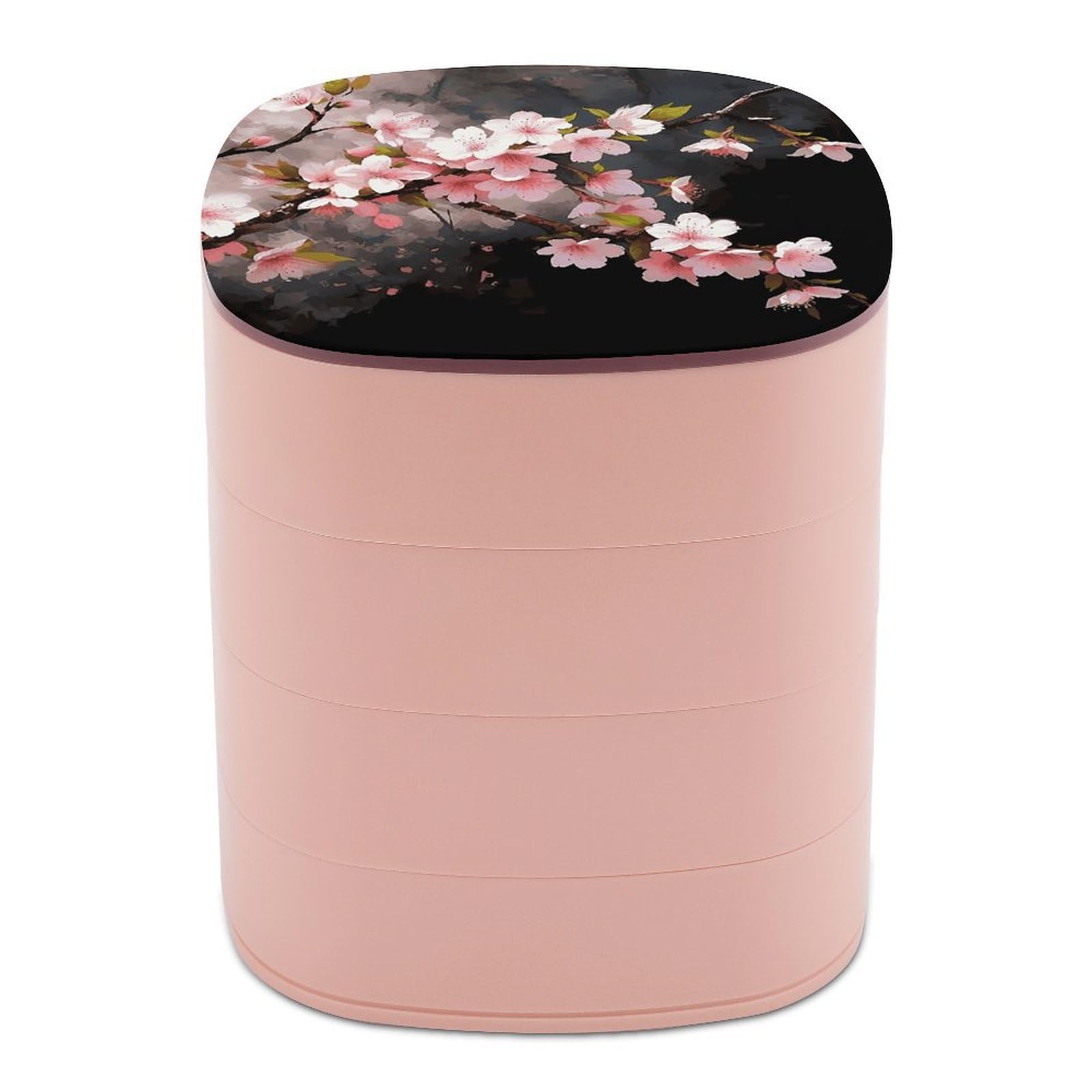 VstaDank Tempting Cherry Blossoms Jewelry Box 360° Rotatable Jewelry Organizer 4 Layers Jewelry Case with Lid Fashion Portable Earring Holder for Bracelets Rings Bracelets Vanity