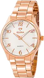 relogio feminino dourado eura original com colar e brincos REF005