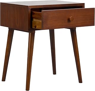 NTC Lux Solid Wood Nightstand with Drawer, Mid Century Modern Side Table Bedroom, Bedside Furniture, Night Stand, End Table, Easy Assembly - Dark Walnut