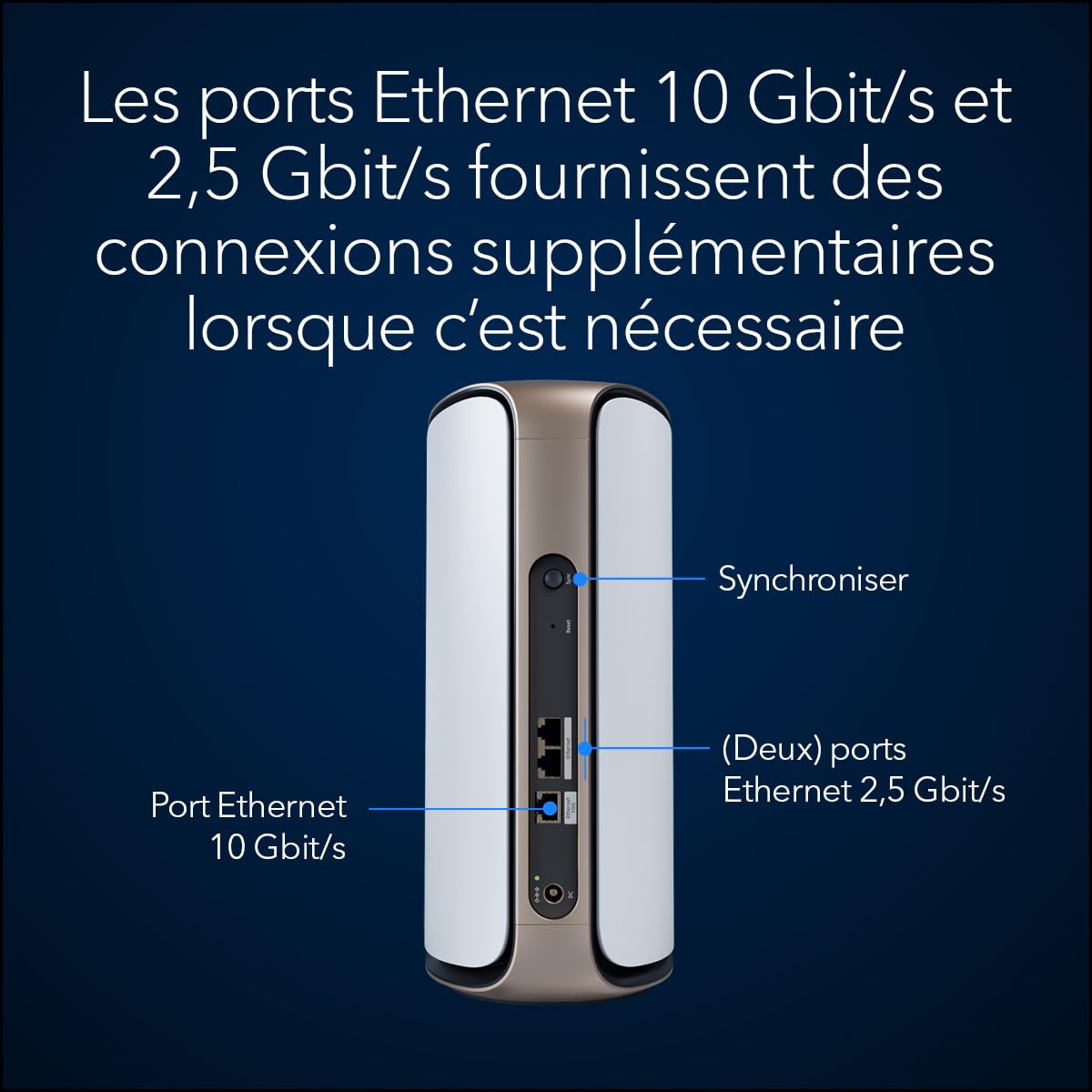 NETGEAR Orbi série 970 - Système Mesh WiFi 7 - Fonctionne avec Orbi RBE972S et RBE973S - Jusqu'à 27 Gbits/s - étend la couverture jusqu'à 300 m² - et 200 appareils - Quad-Band BE27000 -RBE970 - Blanc