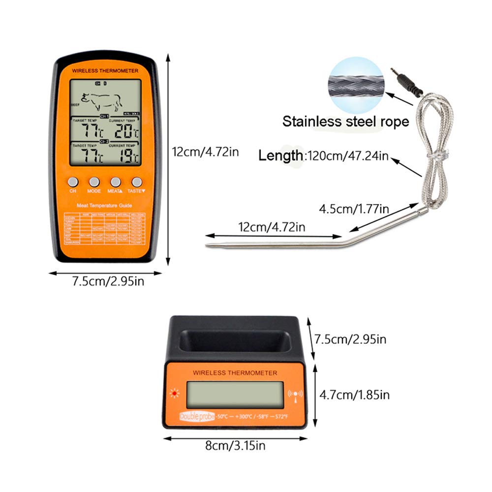 Gee Thermomètre numérique sans fil pour nourriture/four pour viande, eau, nourriture, barbecue, cuisine, minuterie de température, alarme