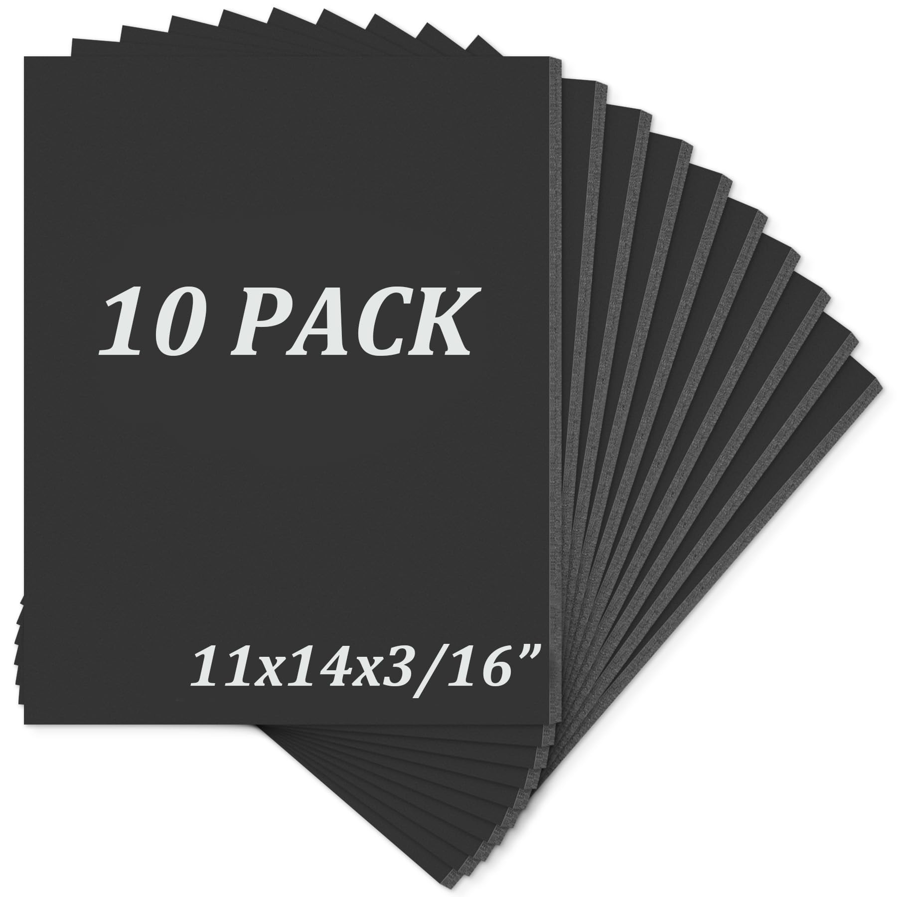 Mat Board Center, Pack of 10 Acid-Free Foam Boards, 11x14 inch Black Foam Boards, 3/16" Thick