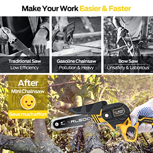 Mini Chainsaw 6 Inch, Rlsoo Upgraded Portable Electric Chainsaw Cordless, Handheld Small Chainsaw For Tree Trimming Wood Cutting, Courtyard And Garden (2 Batteries And 3 Chains Included) #TOP4