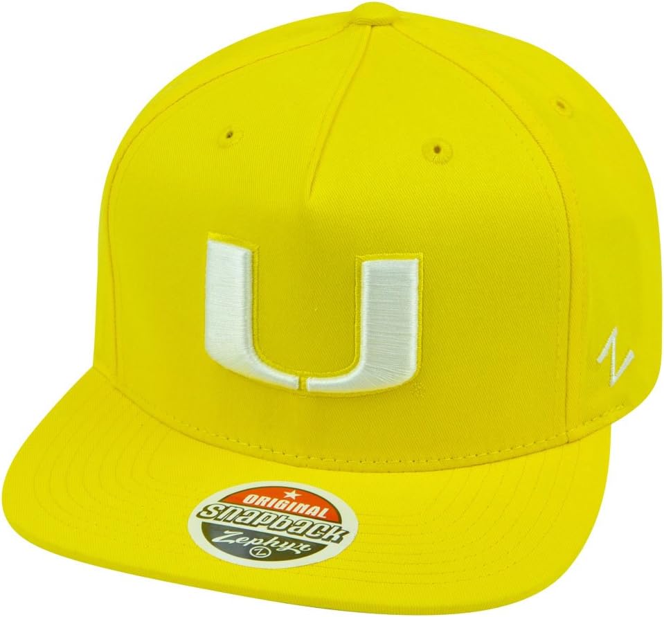NCAA Miami Hurricanes UM Popsicle Neon Yellow Zephyr Snapback Flat Bill Hat Cap