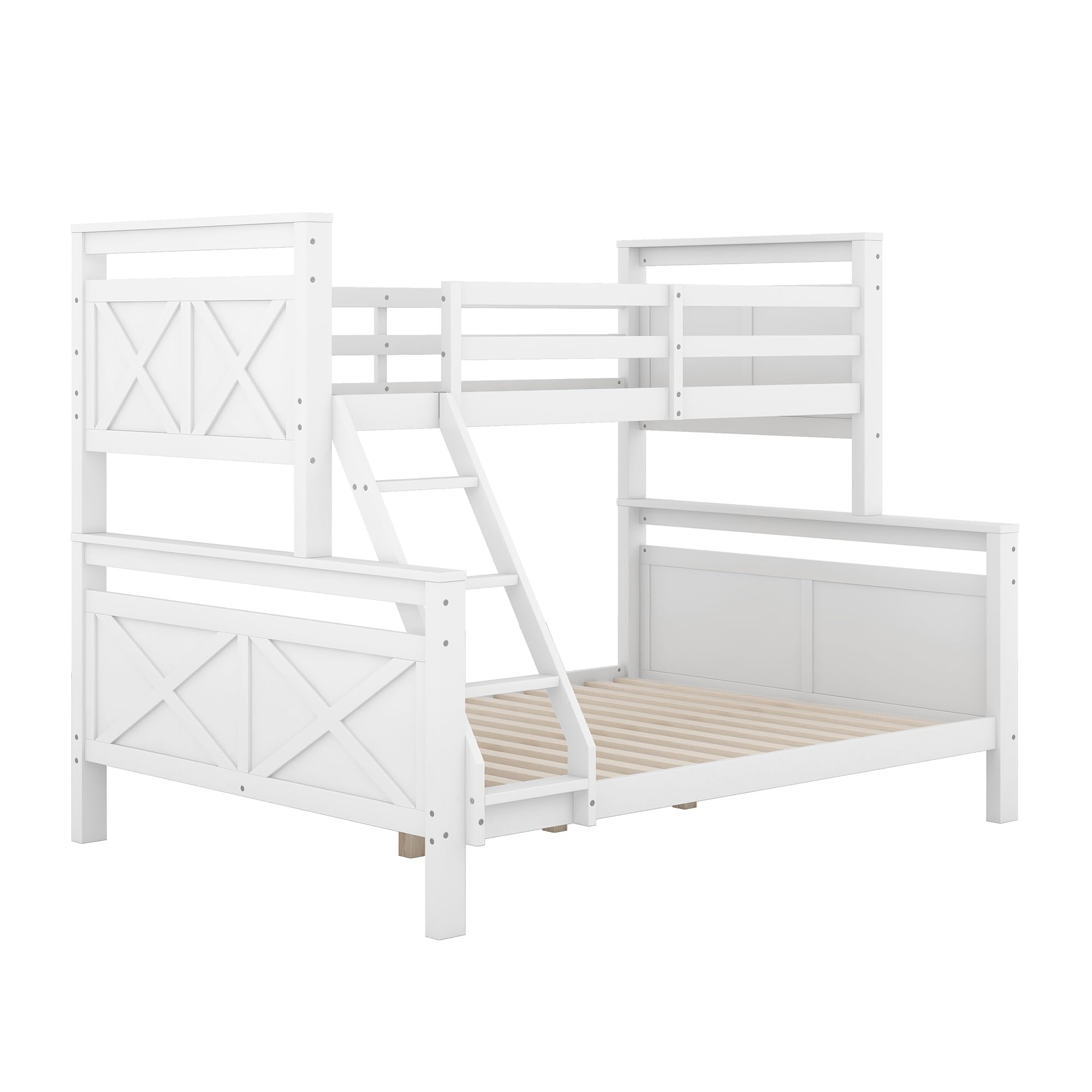 Letto a castello con scala e ringhiera di sicurezza, 90 (140) x 200 cm, trasformabile in 2 letti separati, letto in legno per bambini, ragazzi e adulti, bianco (ETA 7.13)