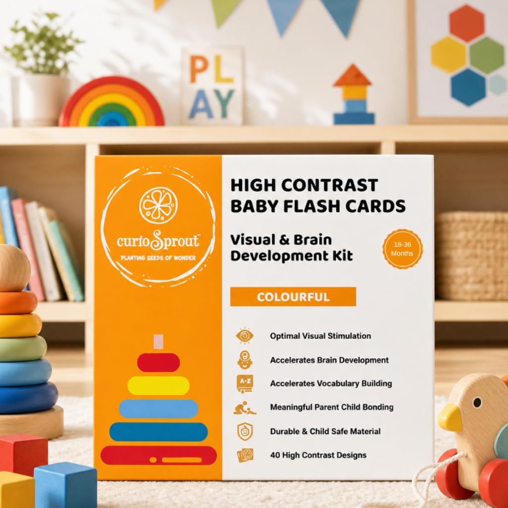 curioSprout Toddler Flash Cards 18-36 Months | Colourful Vocabulary Builder and Brain Development | Montessori Object Recognition Learning Toy | Educational Gift | 20 Double Sided Cards
