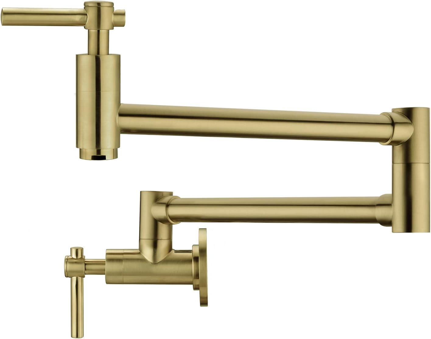 Super Brands Pirooso Kitchen Pot Filler Faucet Wall Mount, Lead-Free Brass Double Joint Swing Arms Filler Faucet, Folding Stretchable Single Hole Two Handles Pot Filler Faucet, Gold Brushed Nickel Promo Discount Up To 70% Off Pirooso Kitchen Pot Filler Faucet Wall Mount, Lead-Free Brass Double Joint Swing Arms Filler Faucet, Folding Stretchable Single Hole Two Handles Pot Filler Faucet, Gold Brushed Nickel