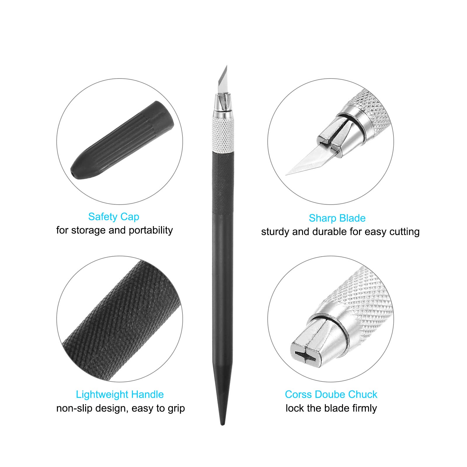 uxcell Art Craft Knife Set, 2pcs Carving Knife with 24pcs Spare Metal Blade for Scrapbooking Stencil Hobby DIY, PVC Plastic Handle, Black (2 Set) — Amazon image 4