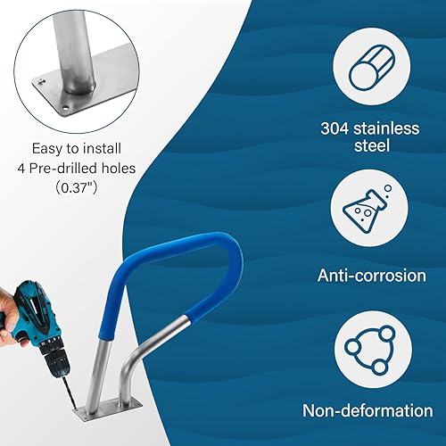Miniatura 6 de YOLENY Barandilla para piscina, 32 x 23 pulgadas, riel de escalera de piscina de 3 curvas, 1 unidad, capacidad de carga de 440 libras, barandilla de