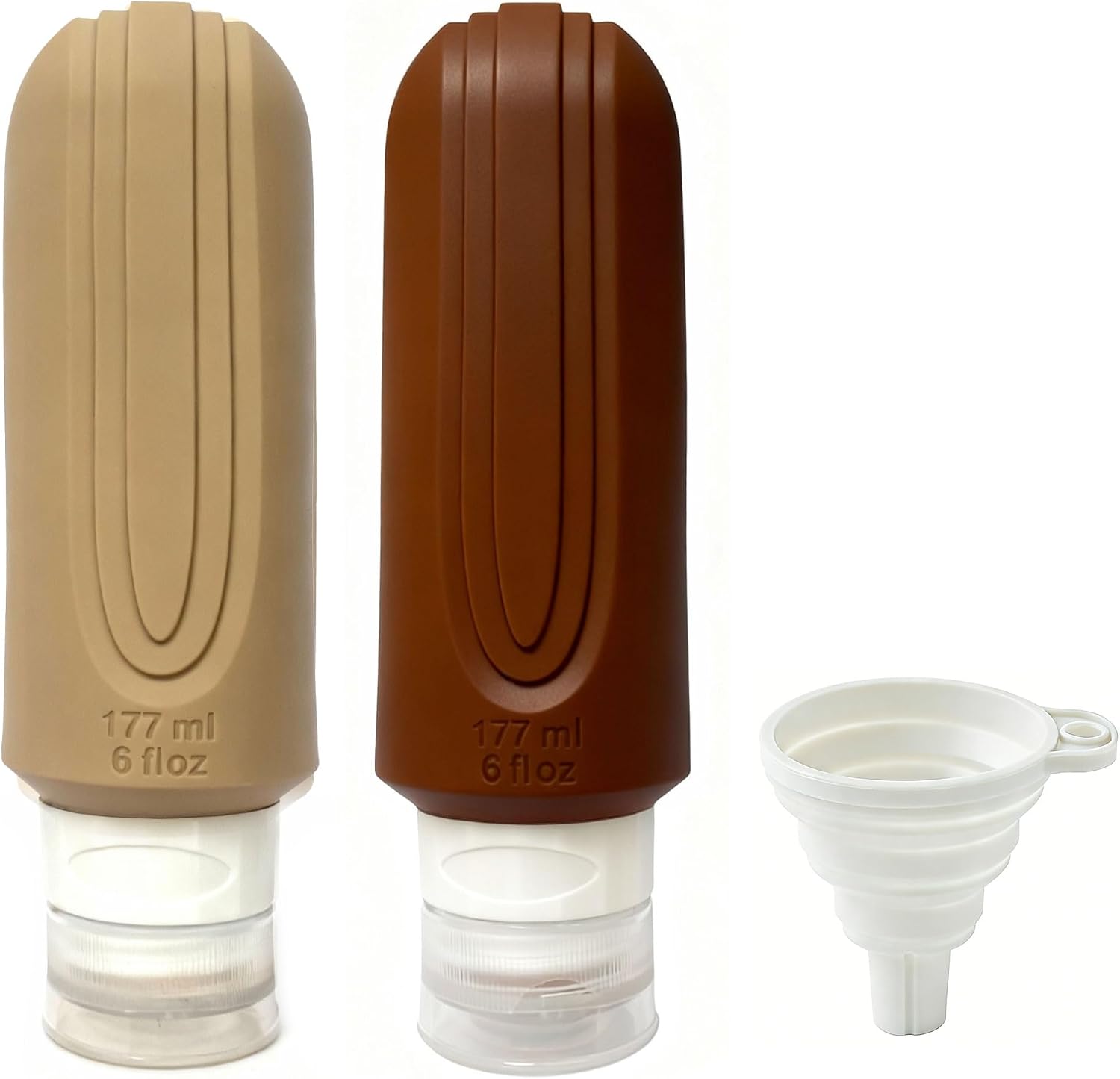 2-Pack 6oz Silicone Drinking Flasks with Collapsible Funnel, Leak-Proof Refillable Liquor Flask Set, BPA-Free Portable Flasks for Travel, Camping & Parties (Mocha+Clay)