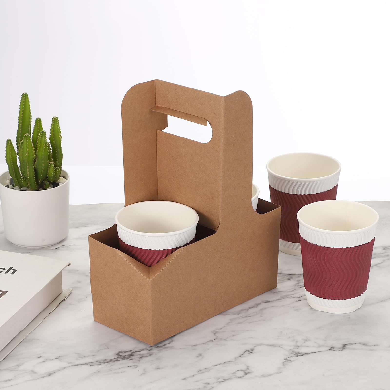 PATIKIL 2 Porte-Gobelets avec Poignée, 20 Pcs Kraft Paperboard à Emporter Porte-Gobelet à Café, Porte-Gobelets Jetables Portables pour Service de Restauration à Emporter, Noir