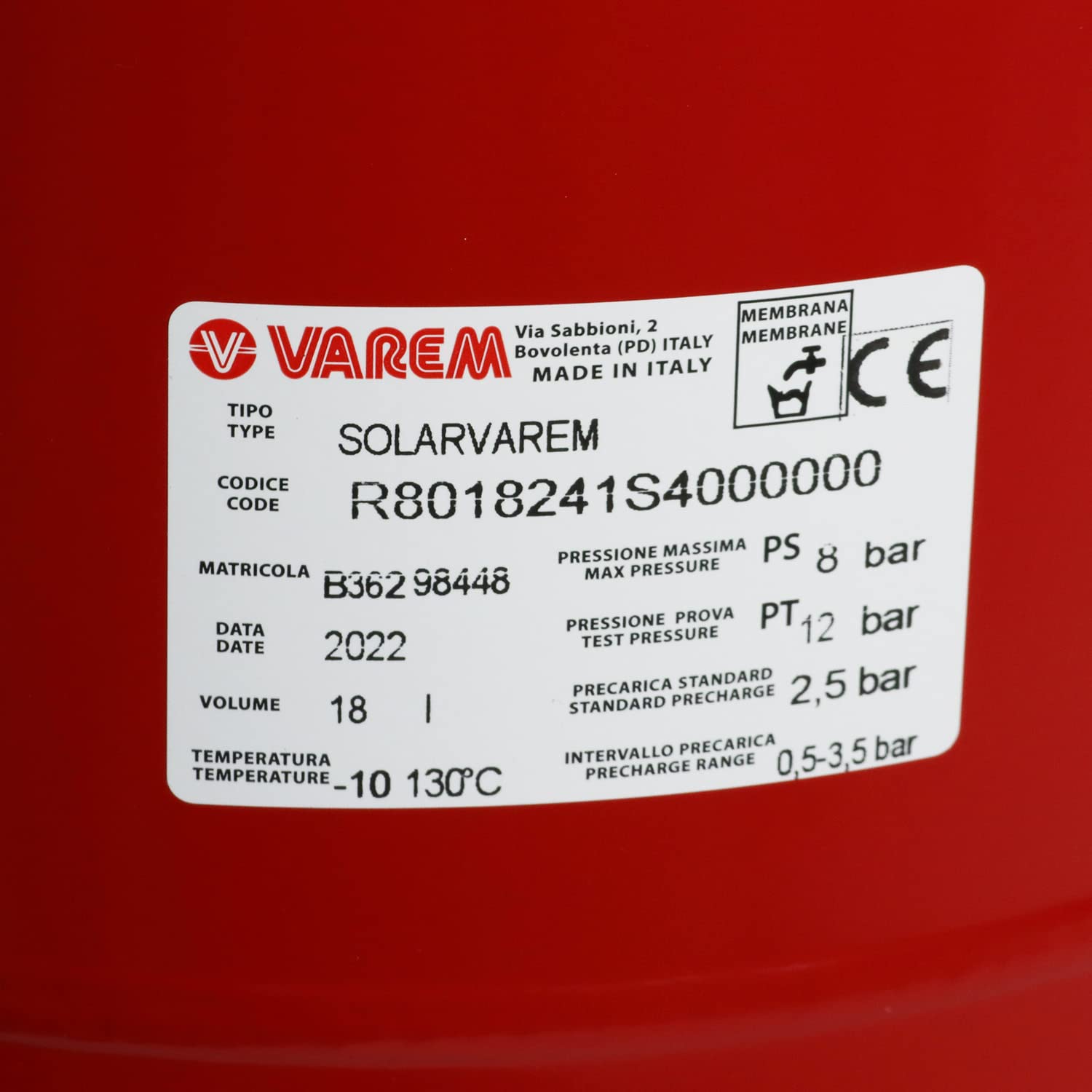 Vase d'expansion 18 L Solarvarem 18l membrane nitrile