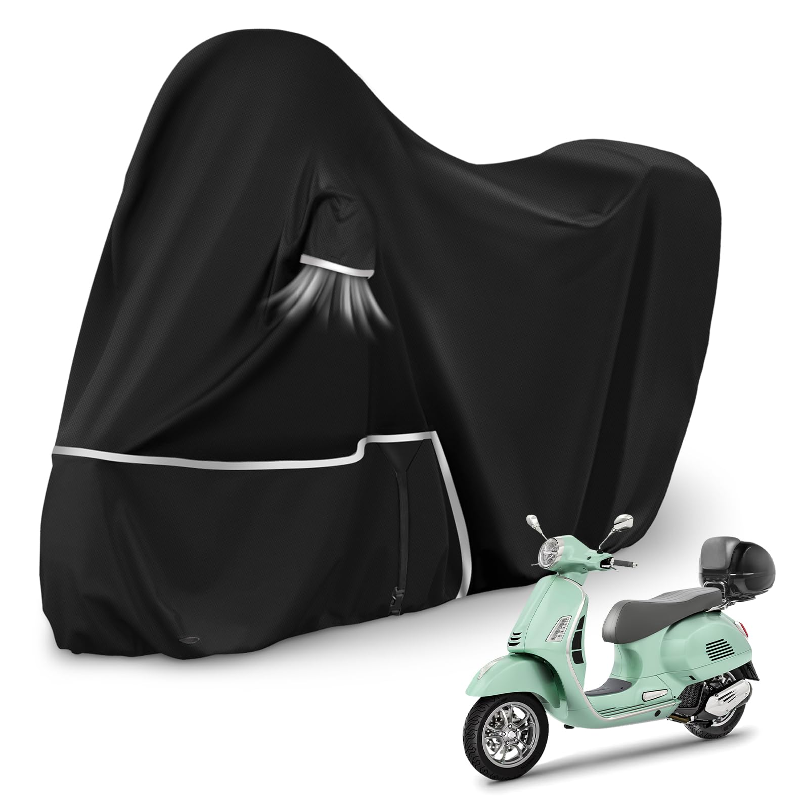 Telo Copri da Esterno per Piaggio Vespa GTV GTS GT60/125/200/250/300 (con bagagliaio), Telo Copertura Coprimoto Copri Moto Vespa 125 420D Tessuto Oxford Impermeabile Resistente All'inverno, Nero