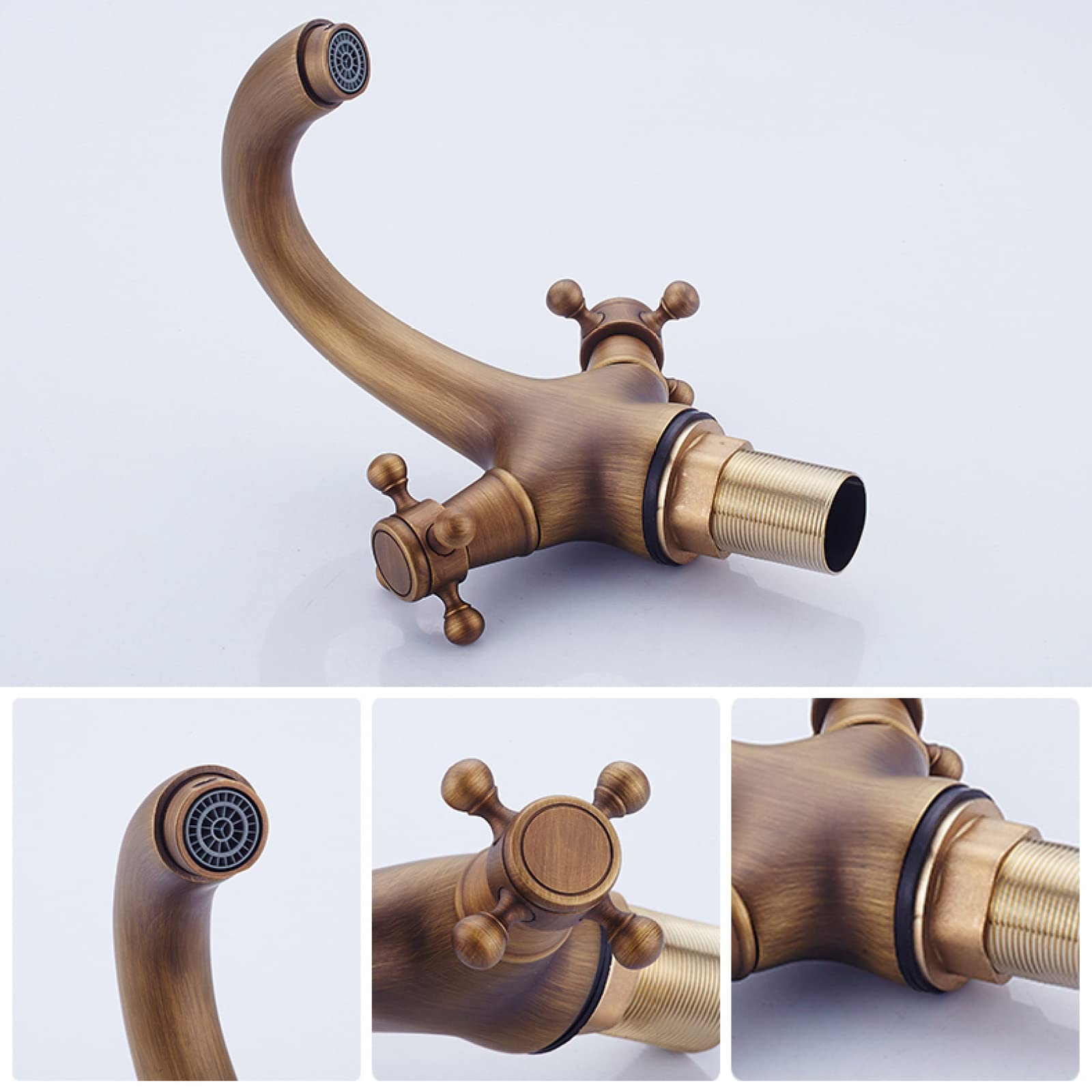 CMBSSTFC Vintage bateria zlewozmywakowa łazienka, umywalka łazienkowa kran 2 uchwyt toaletowy, mosiężna bateria łazienkowa pojedynczy otwór, zimny gorący mikser Vintage Vanity Tap, chromowany kran
