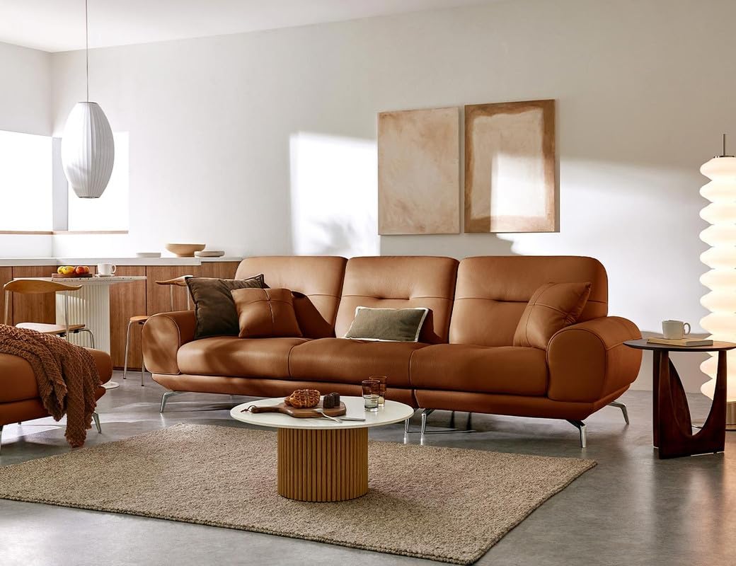 Fabrique Crystal - Leatherette Luxuries 4 Seater Sofa Set with Puffy | Premium, Standard, Stylish | for Living Room, Bedroom, Hall & Office | Comfortable with Stainless Steel, 2+2 | Brown Sofa's Set