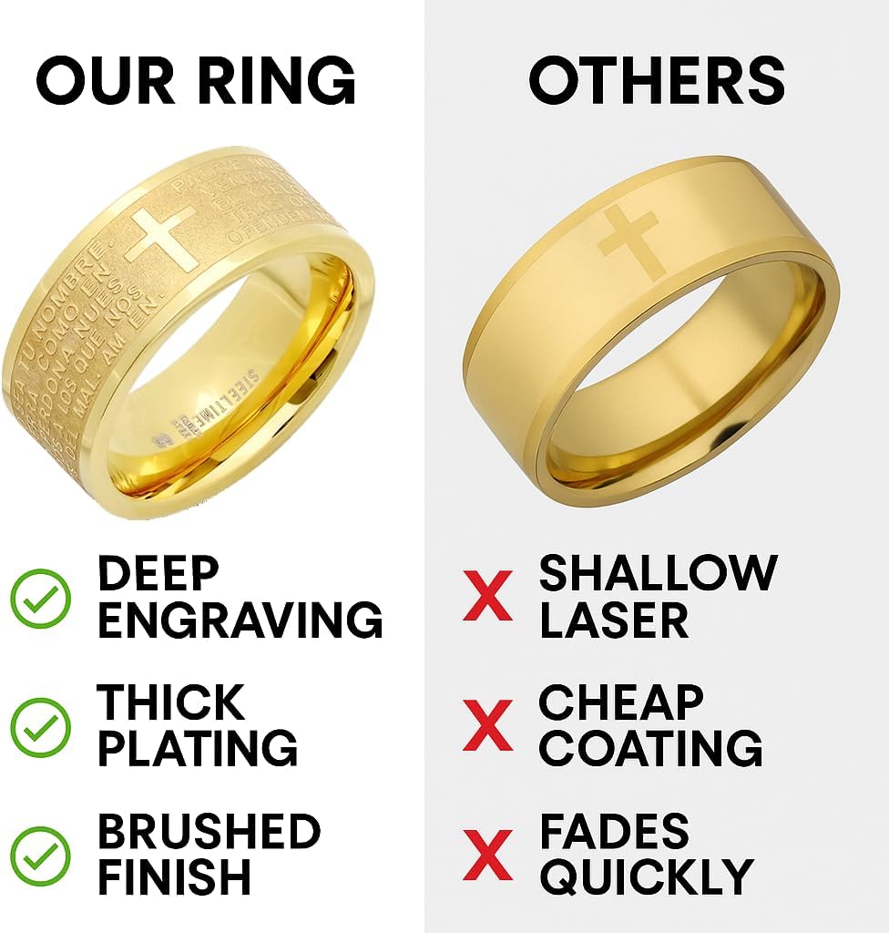 Lord’s Prayer Ring for Men – 18K Gold Plated Stainless Steel Christian Band with Cross – Religious Bible Verse Ring – Comfort Fit, Inspirational Gift for Him - Image 4