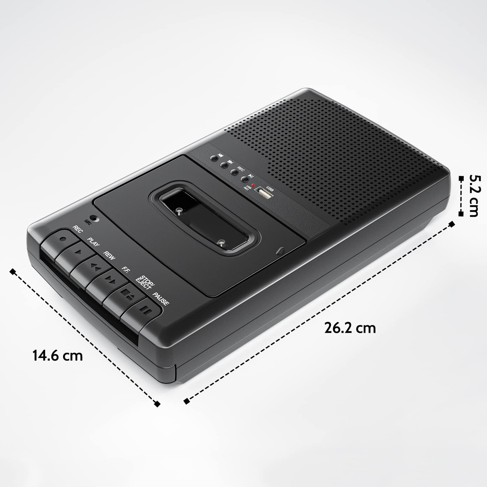 Lecteur de Cassettes Audio Portable Cassette Numériser vers USB avec Poignée, Casque, Microphone, Haut-parleur