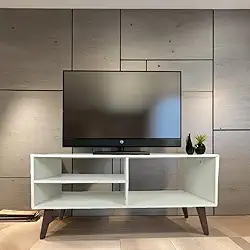 Rack Retro Sala Som TV Branco Pé Palito