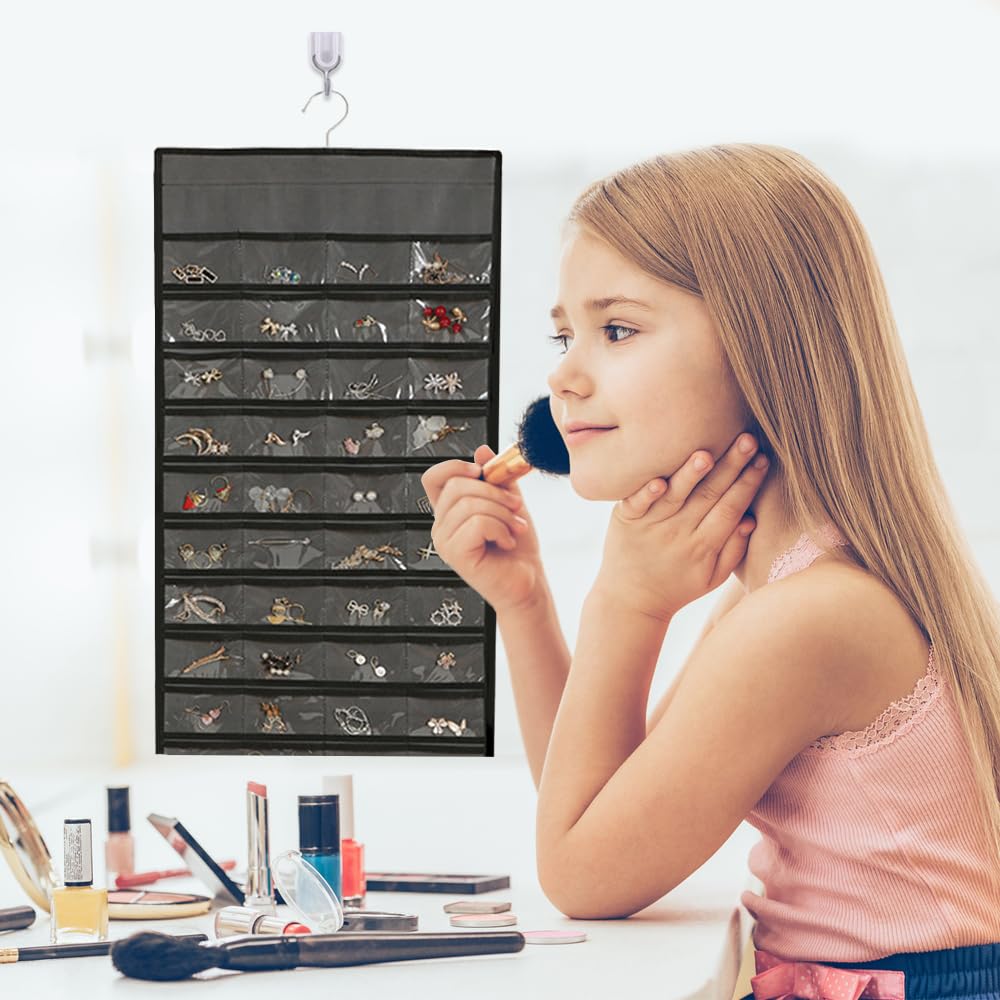 Organizador de Joyas Colgante de Doble Cara Soporte para Colgar Joyas Pared Armario Organizador Bisuteria Colgante Soporte Aretes Collares Pendientes Exhibición Hanging Jewelry Organizer-Gris