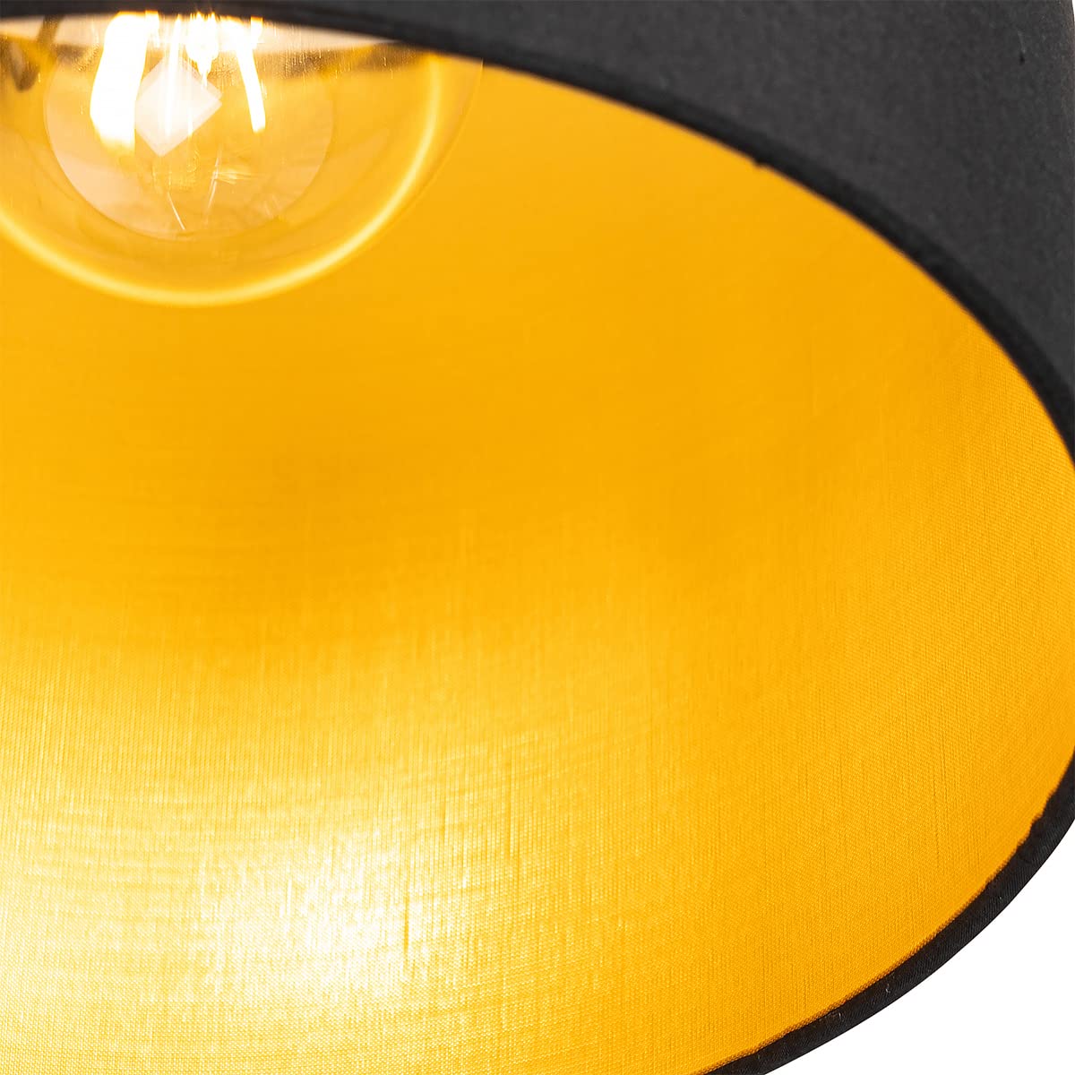 Qazqa Deckenleuchte 'Drum Duo' – Schwarz Mit Goldfarbenem Innenschirm, 50 Cm, 3-flammig, Dimmbar, Für Wohnzimmer & Schlafzimmer