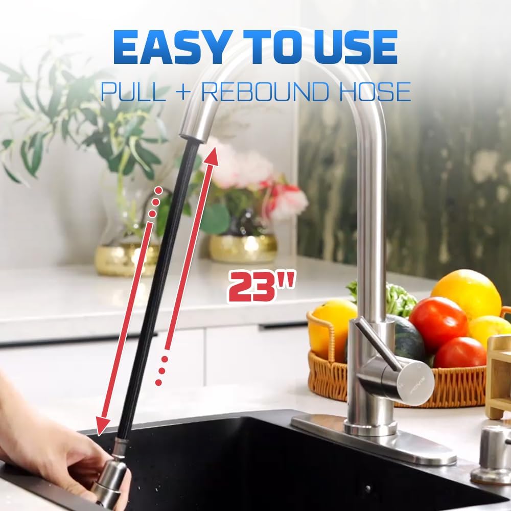 Brushed Nickel High Arc Kitchen Faucet with Pull-Out Spray