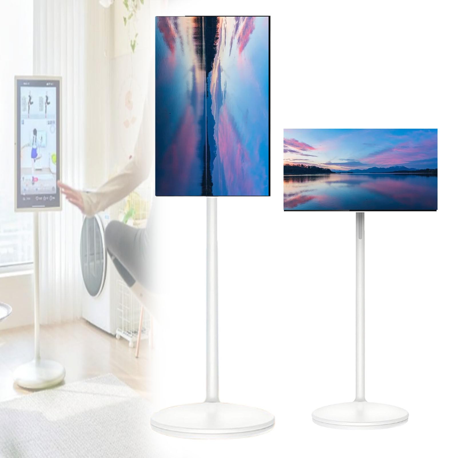 32-Calowy PrzenośNy Telewizor Na KółKach, 8 Gb PamięCi Ram + 128 Gb PamięCi, Telewizor Z Ekranem Dotykowym Obrotowy Ekran Dotykowy Mobilny Telewizor Smart Tv, Do OgląDania Seriali