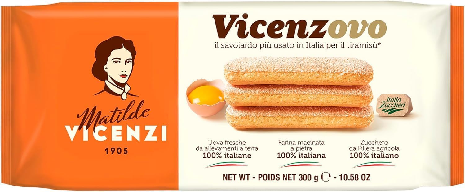 Italian Gourmet Bundle Vicenzovo, 6 x 300 g biscuits cuillère pour tiramisu savoiardi pâtisserie italienne œufs frais farine italienne sucre italien format 1,8 kg + Italian Gourmet Polpa