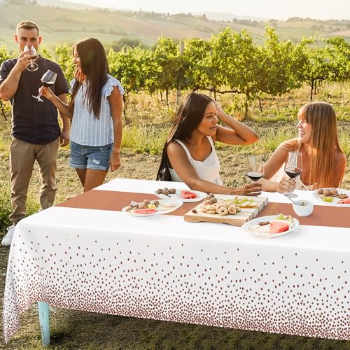 Image of QZYL 4 Pack Disposable Table Cloth, 54 inch x 108 inch Rectangle Party Table Cloths with Pink Dot, Waterproof Plastic Table Covers for Birthday Wedding Receptions Family Gathering Holiday Dinner