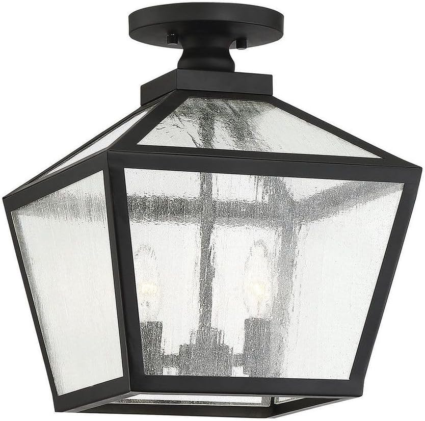 Savoy House 5-105-BK Woodstock Modern Farmhouse Rustic Clear Seeded Glass Outdoor Flush Mount, 3-Light 180 Total Watts, 14" H x 12" W, Black