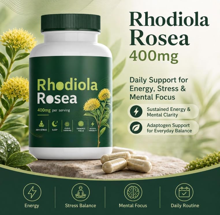 Cápsulas de Rhodiola Rosea 400 mg, alivian el estrés.