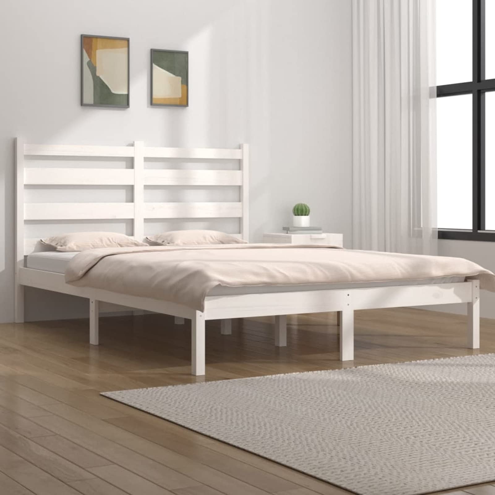 LechnicalBed Frame White Solid Wood Pine 140x200 cm,Bed Frame,Bed Frame Modern Style,Bedroom Furniture AW