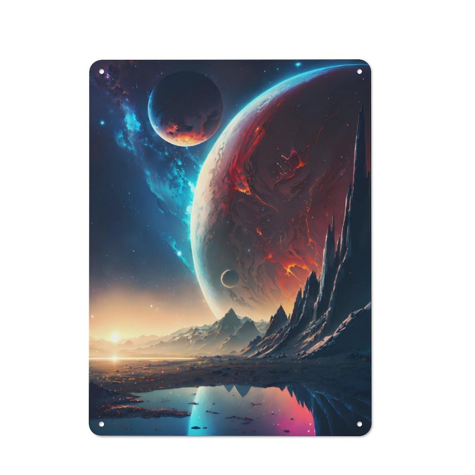 Junmoney Dawn Of New Planet For Lounge Or Reading Corner, Rustic Tin Sign 40X30cm, For An Autumn Update To Lounge And Reading Corner