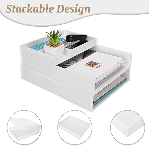Miniatura 5 de Bandeja apilable para cartas, 3 bandejas de papel A4, juego organizador de archivos de documentos de escritorio, organizador de bandeja de papel de