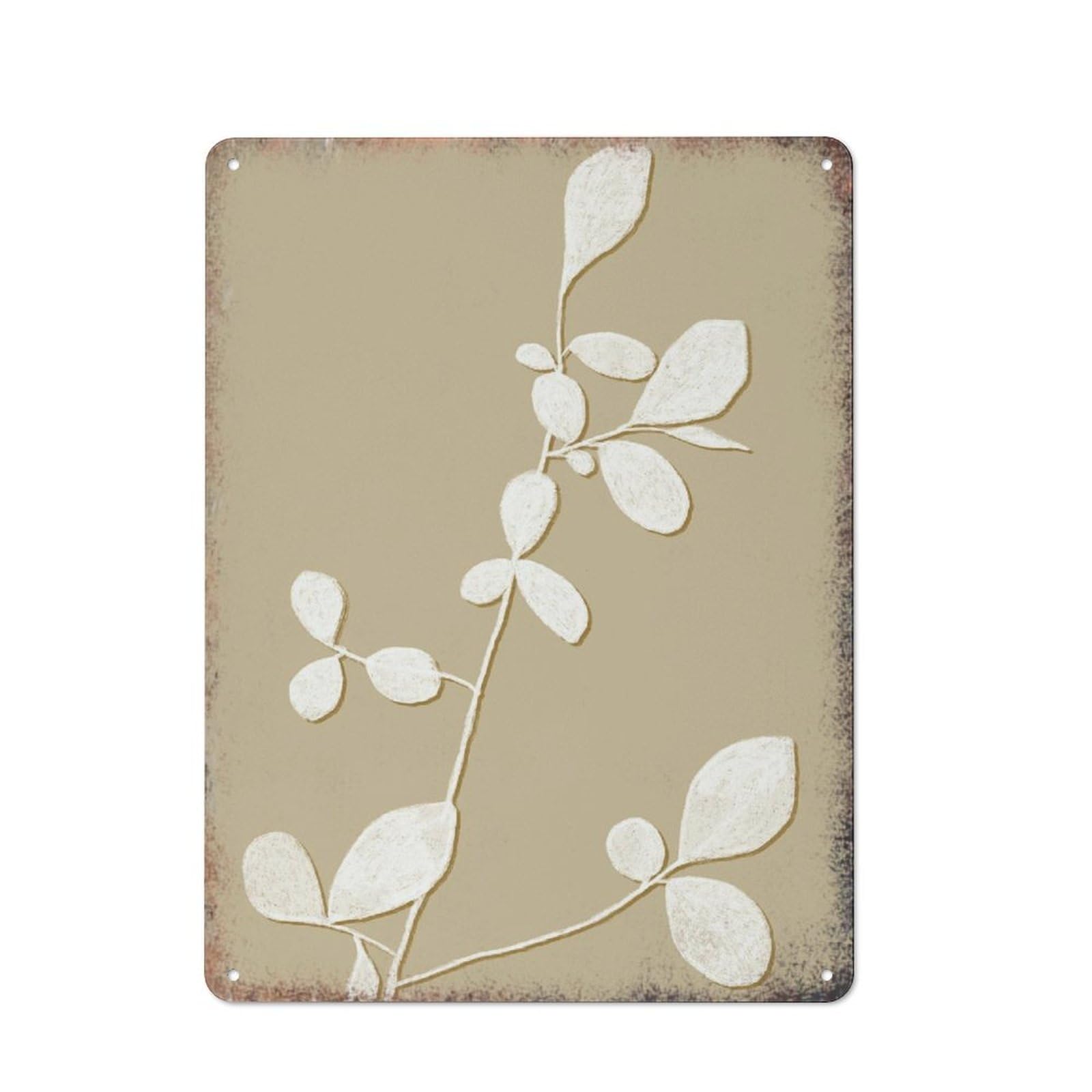 Beige White Abstract Plant Large Minimalist Metal Wall Art Boho Trendy Decor Sign for Kitchen Bedroom Outdoor Garage 8x12 Inch
