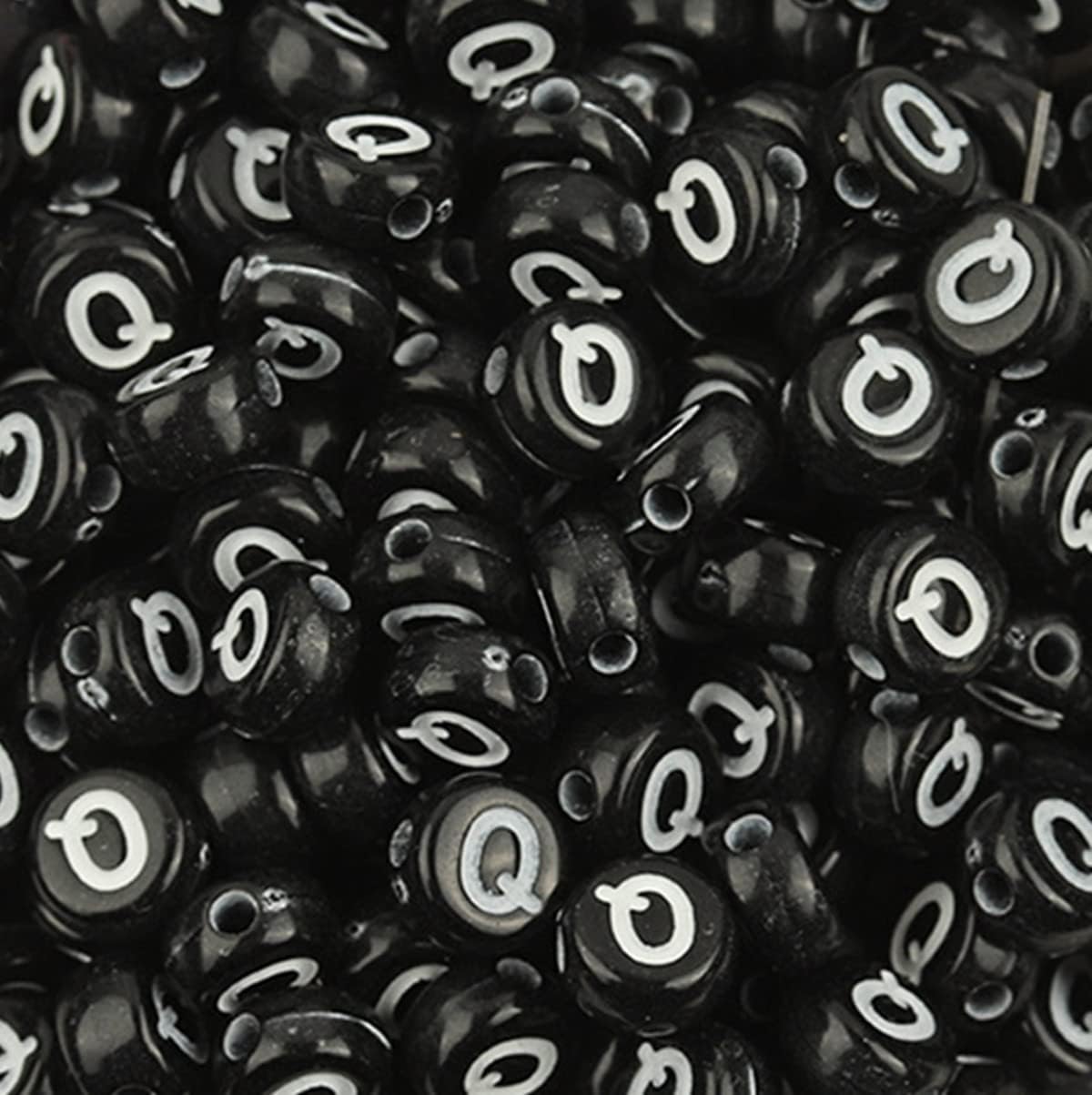 100 Pieces 4×7mm Black Round Acrylic Alphabet Letter Beads Letter Q Beads for Jewelry Making Bracelets Necklaces Key Chains