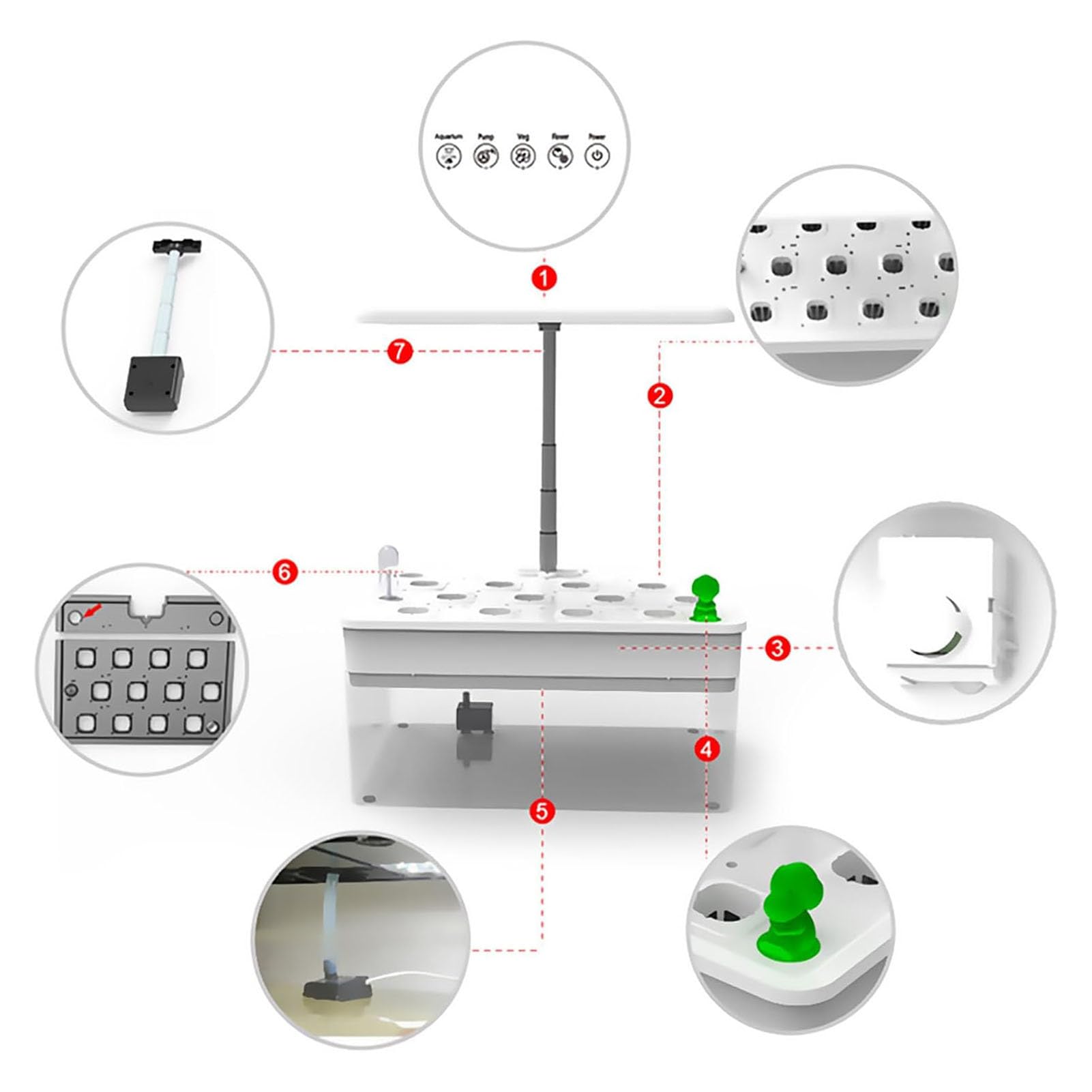 Sistema di Coltivazione idroponica, 12 baccelli per Giardino di Erbe aromatiche al Coperto con Luce di Coltivazione a LED, con Acquario acquaponico, per Cucina Domestica
