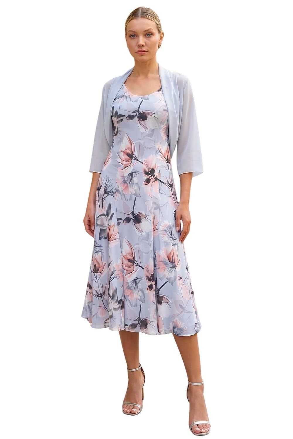 Roman Women's Grey Ruched Hem Chiffon Bolero In | Size: 16