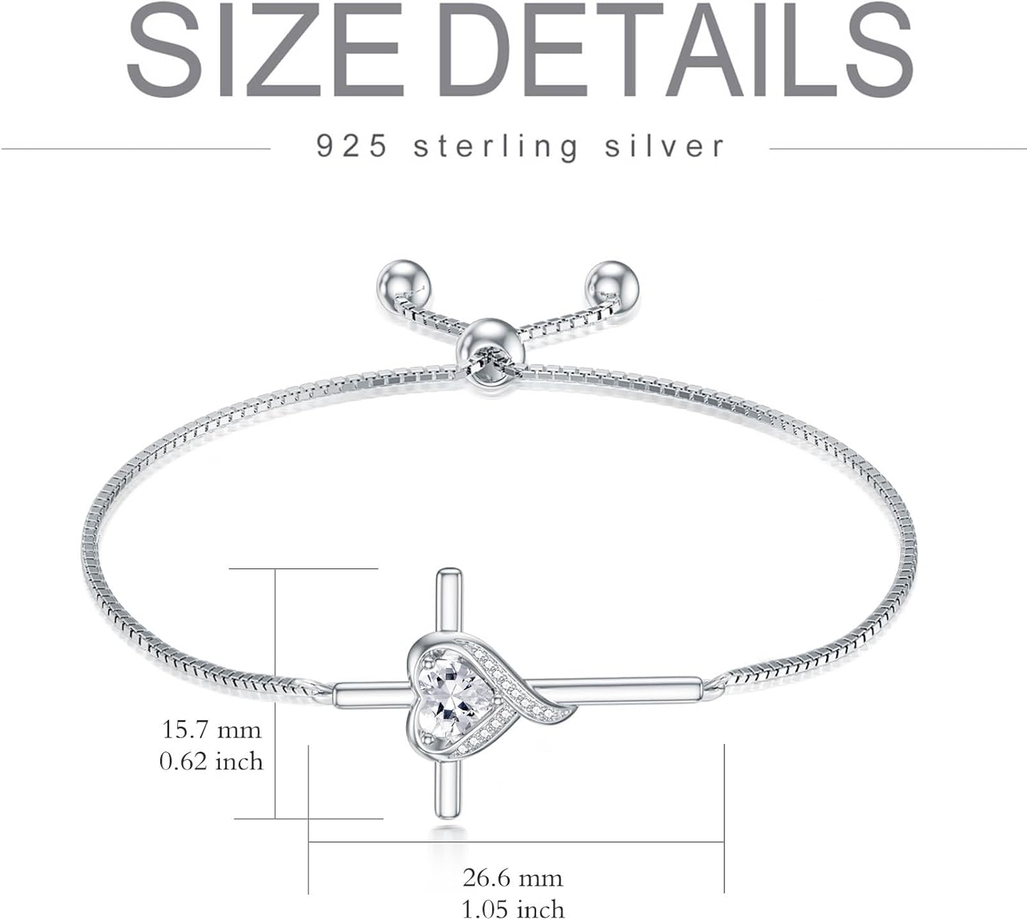 TOUPOP Birthstone Cross Bracelet for Women 925 Sterling Silver Cross Heart Bracelet Fine Jewelry Birthday Mothers Day Gifts for Mom Her Wife Girlfriend
