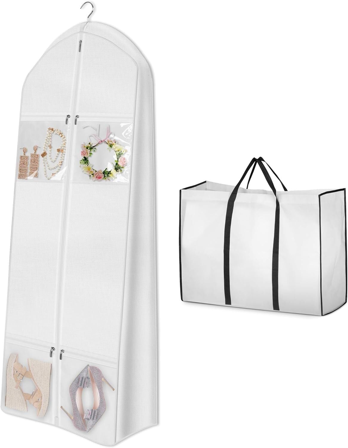 Habrur Clothes Cover Wedding Dress Garment Bag with Tote Bag Gusseted Dress Bags for Gowns Long 4 Pockets
