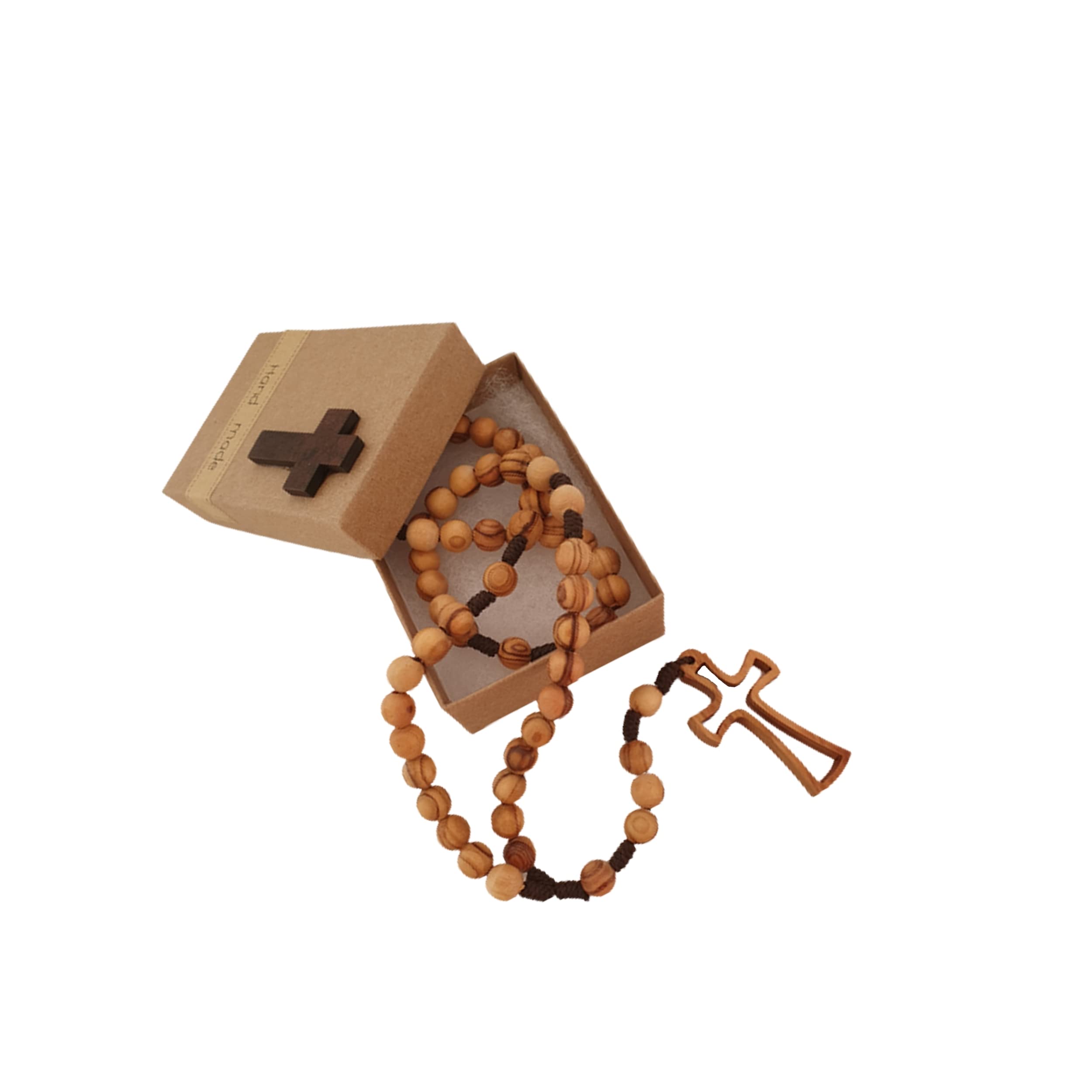 Olive Wood Rosary Handmade in Jerusalem, Rosary in Kraft Paper Box with Crucifix, Christening, Communion, Christian, Birth, Birthday, Car Protection, Home, One Size, Wood-image-6
