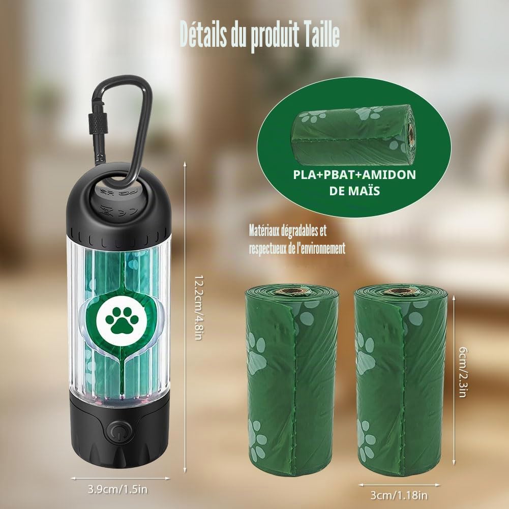 2025, distributeur de sacs à excréments avec lampe de poche, IPX 6, étanche, avec 7 couleurs, veilleuse USB-C rechargeable, classeur d'excréments pour chien, équipé de sacs à ordures