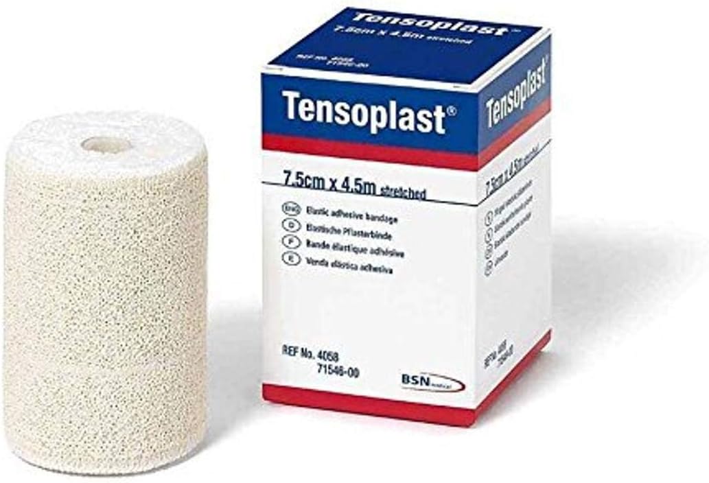 BSN Tensoplast Elastic Athletic Tape, Provides Medium Support or Compression with High Adhesive Properties, Water Repellent and Air Permeable, White, 3" x 5 Yards, Roll