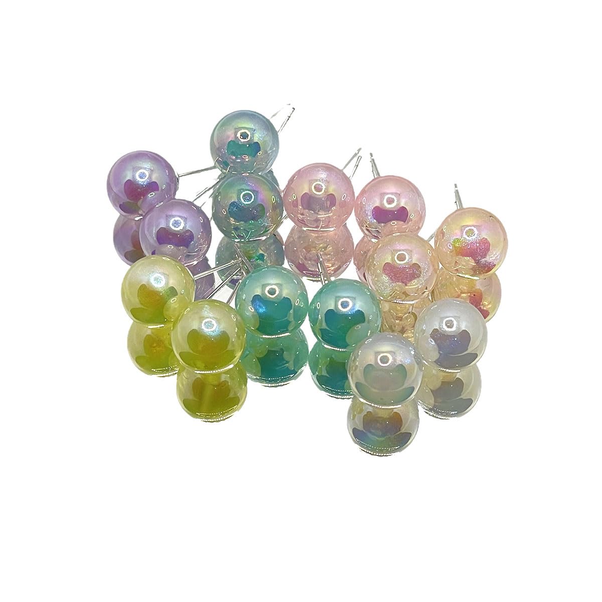 7 Pairs Mix 12MM Large Mermaid Pearl Stud Earrings Illusory Candy-Color for Womens Girls