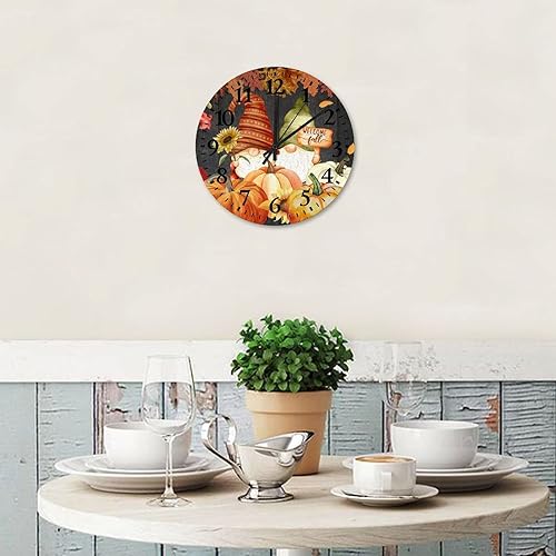 Miniatura 5 de Gnomo de bienvenida de 10 pulgadas con diseño de calabaza, reloj de madera de cuarzo de calidad, sin tictac, gnomos de calabaza de otoño, decoración