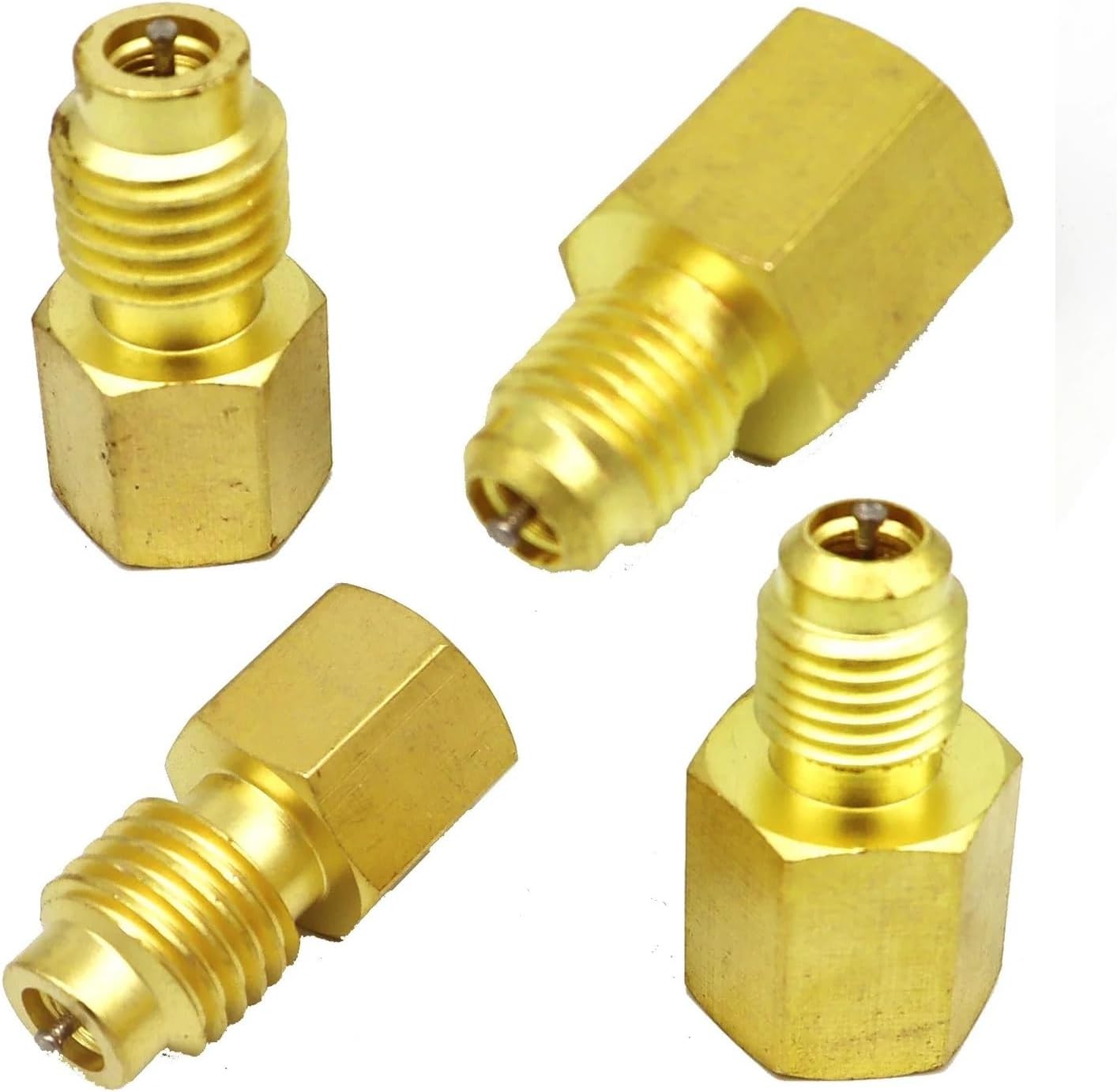 4PCS R134A to R12 Refrigerant Adapter - 1/2" Female x 1/4" Flare Male Brass Valve Core Fitting