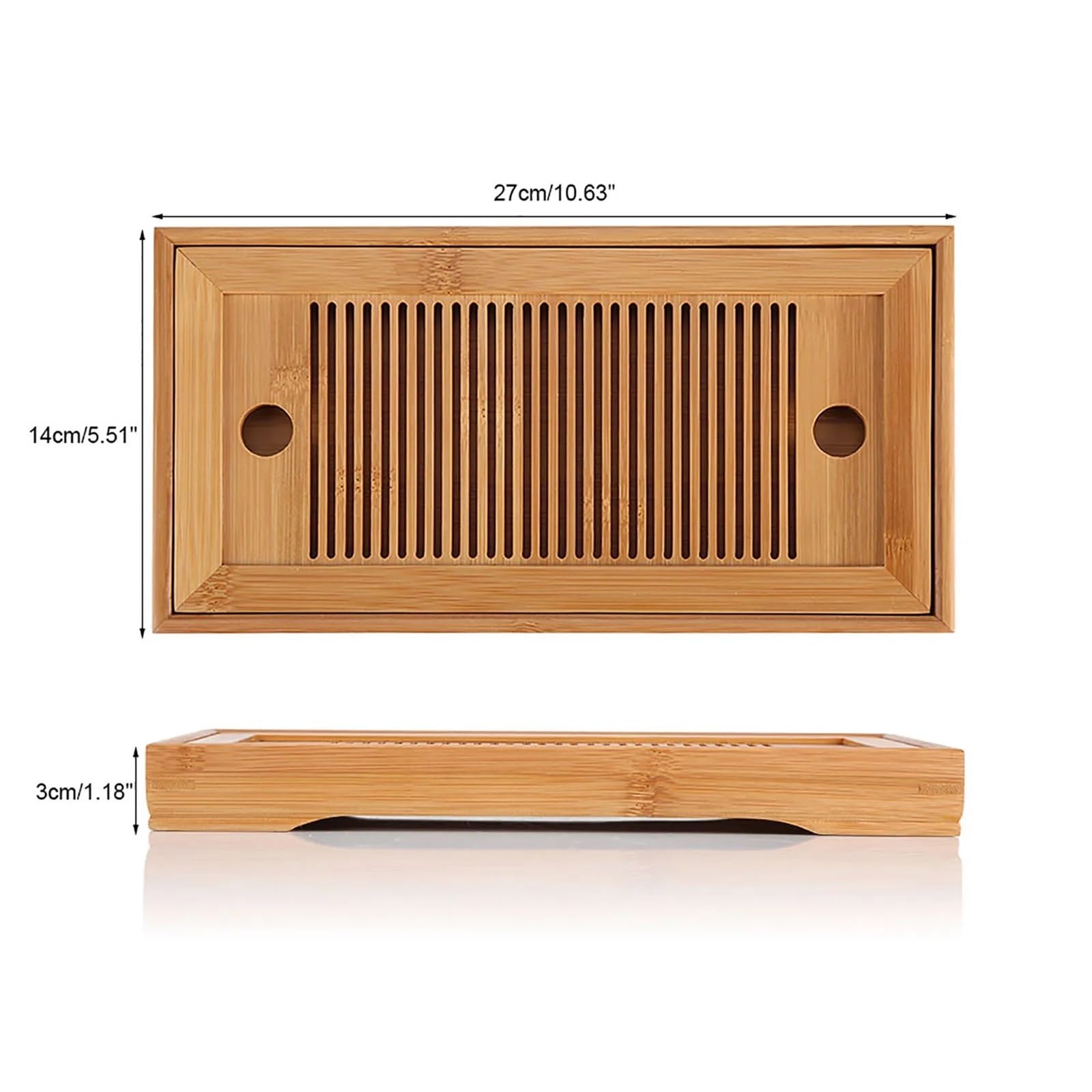 Elegante vassoio da tè rettangolare in bambù per tè Kung Fu, 27 x 14 x 3 cm, ecologico, perfetto per accessori da tè e esposizione